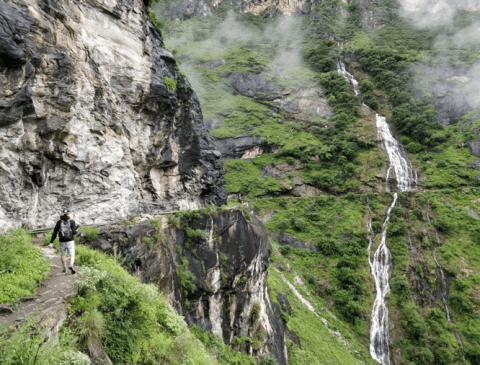 Beautiful waterfalls on Day 2 of the Tiger Leaping Gorge trek