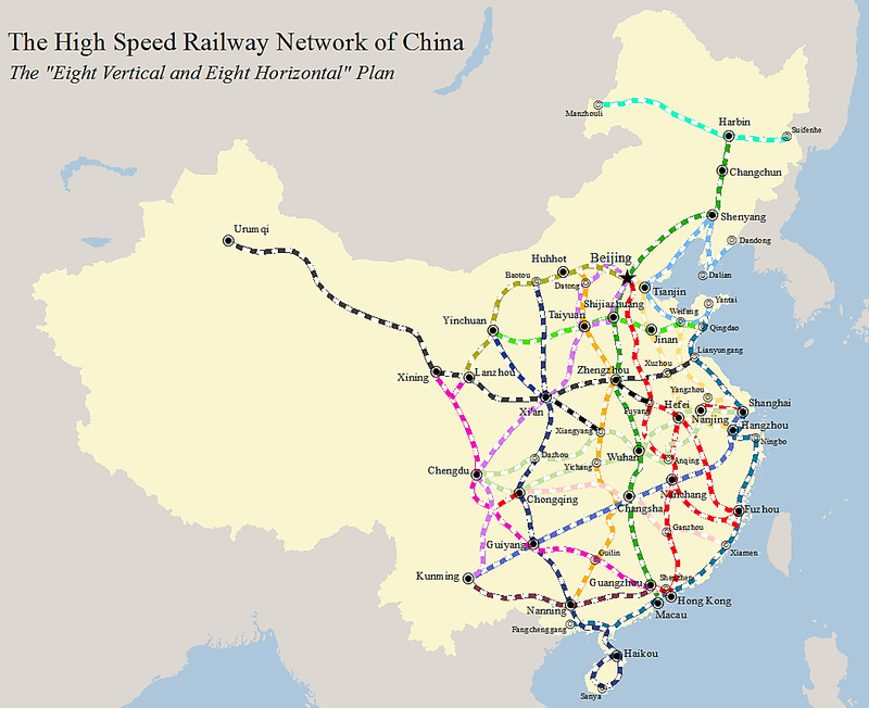 中国の高速鉄道路線網
