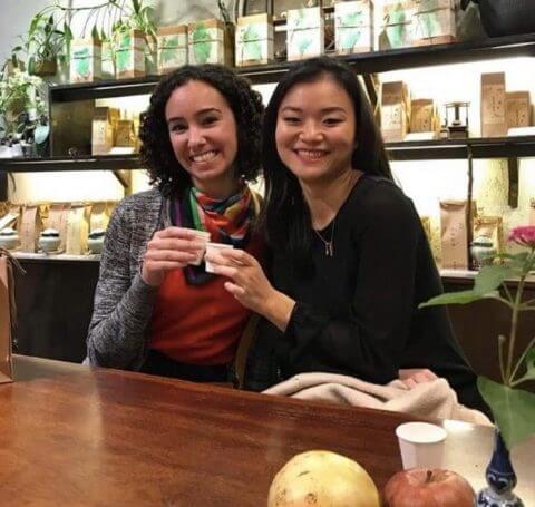 Callie and her friend at a cafe in Shanghai