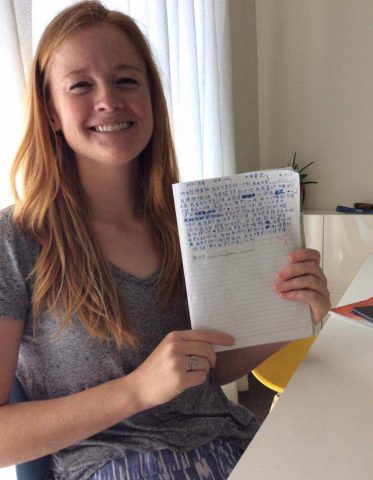 Student Maggie shows off her Hanzi