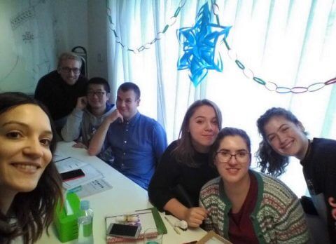 Six students and teacher in small group class at LTL Beijing