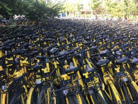 That's a lot of Ofo's. Bikes in China!