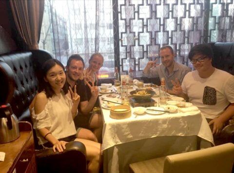 Chinese teacher and students out for dinner together in Beijing