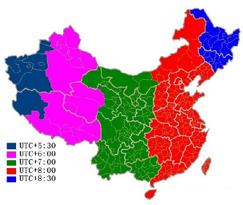 Карта часовых поясов китая